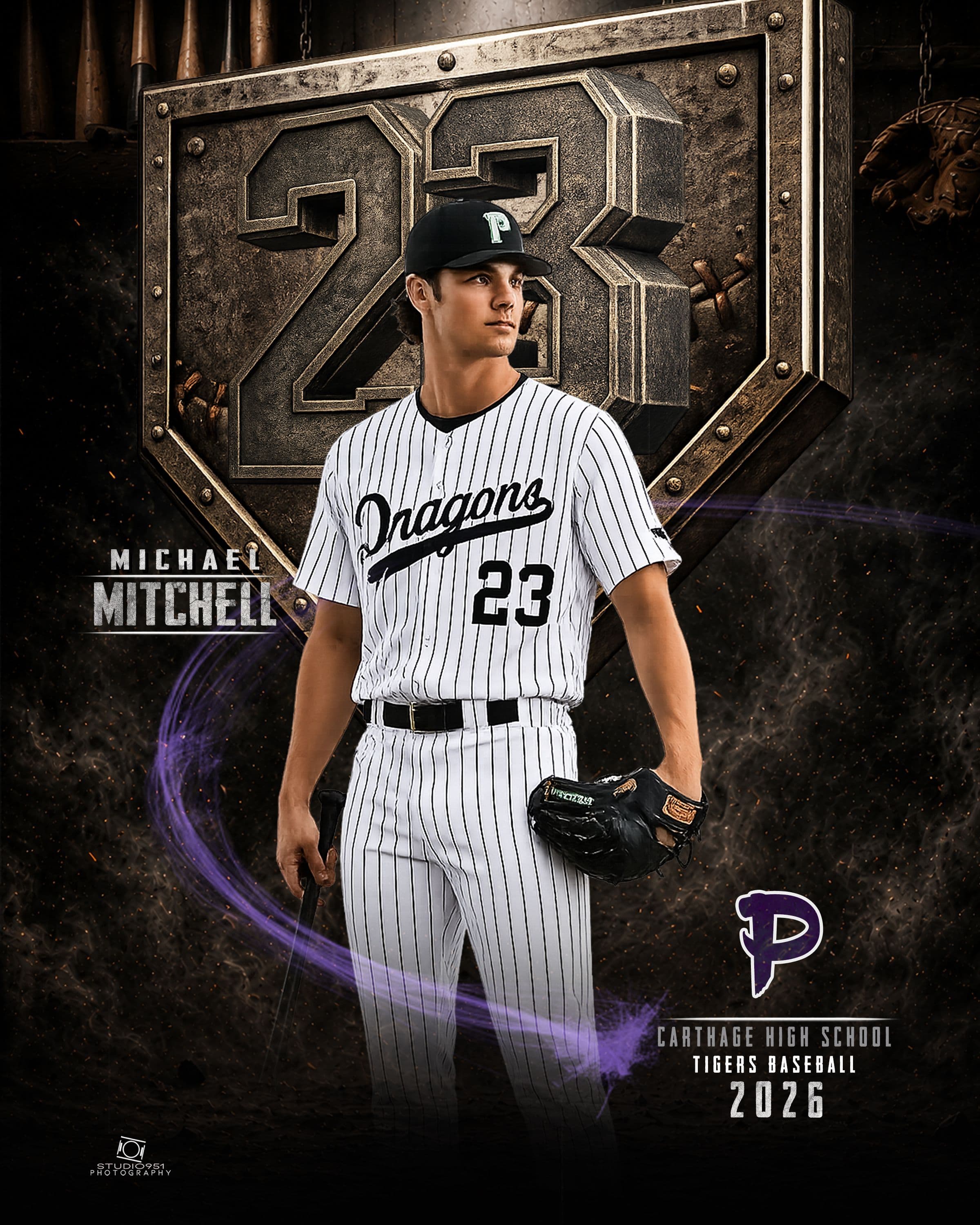 Carthage Tigers baseball composite — Michael Mitchell #23, 2026