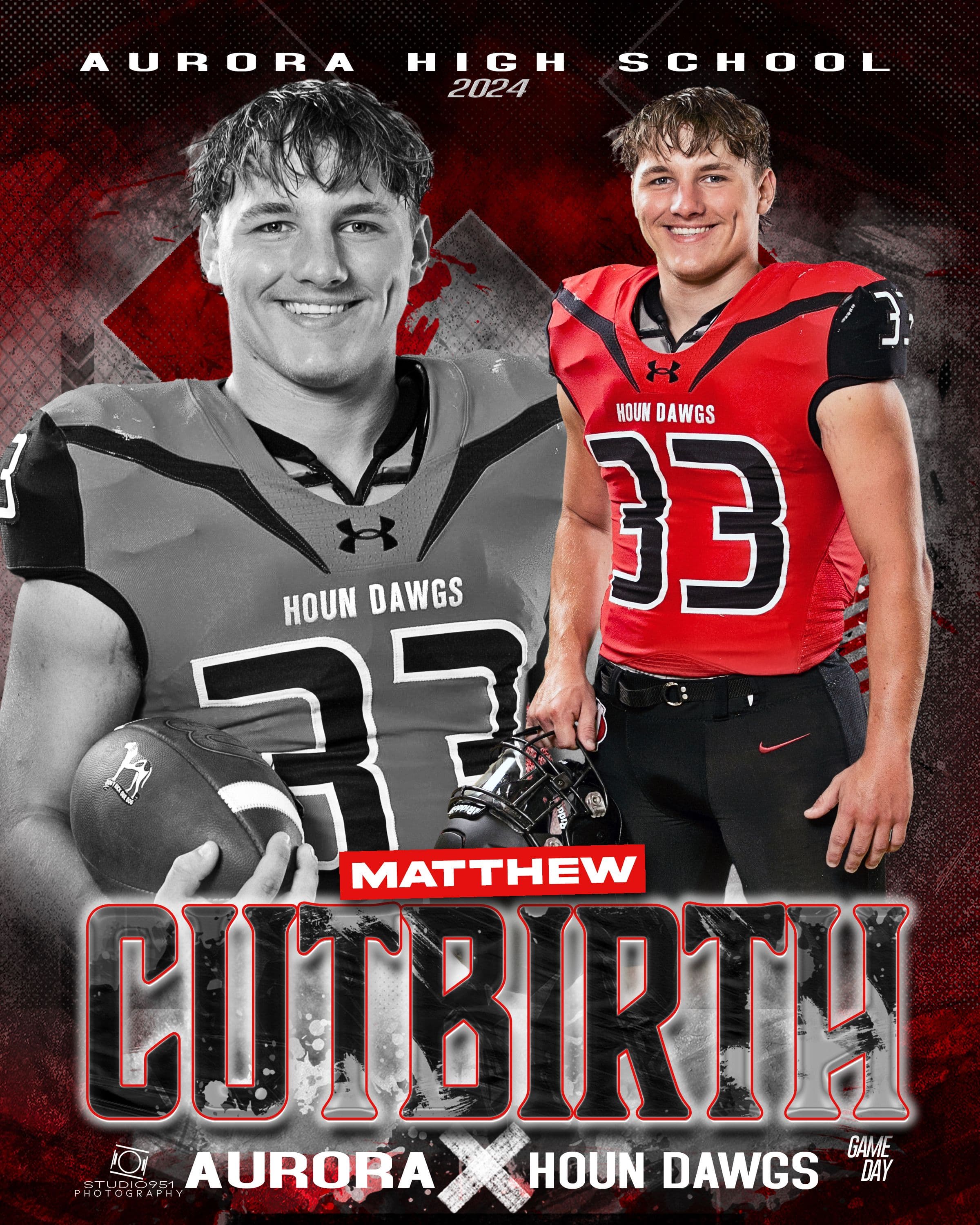 Aurora Houn Dawgs football composite — Matthew Cutbirth #33, 2024